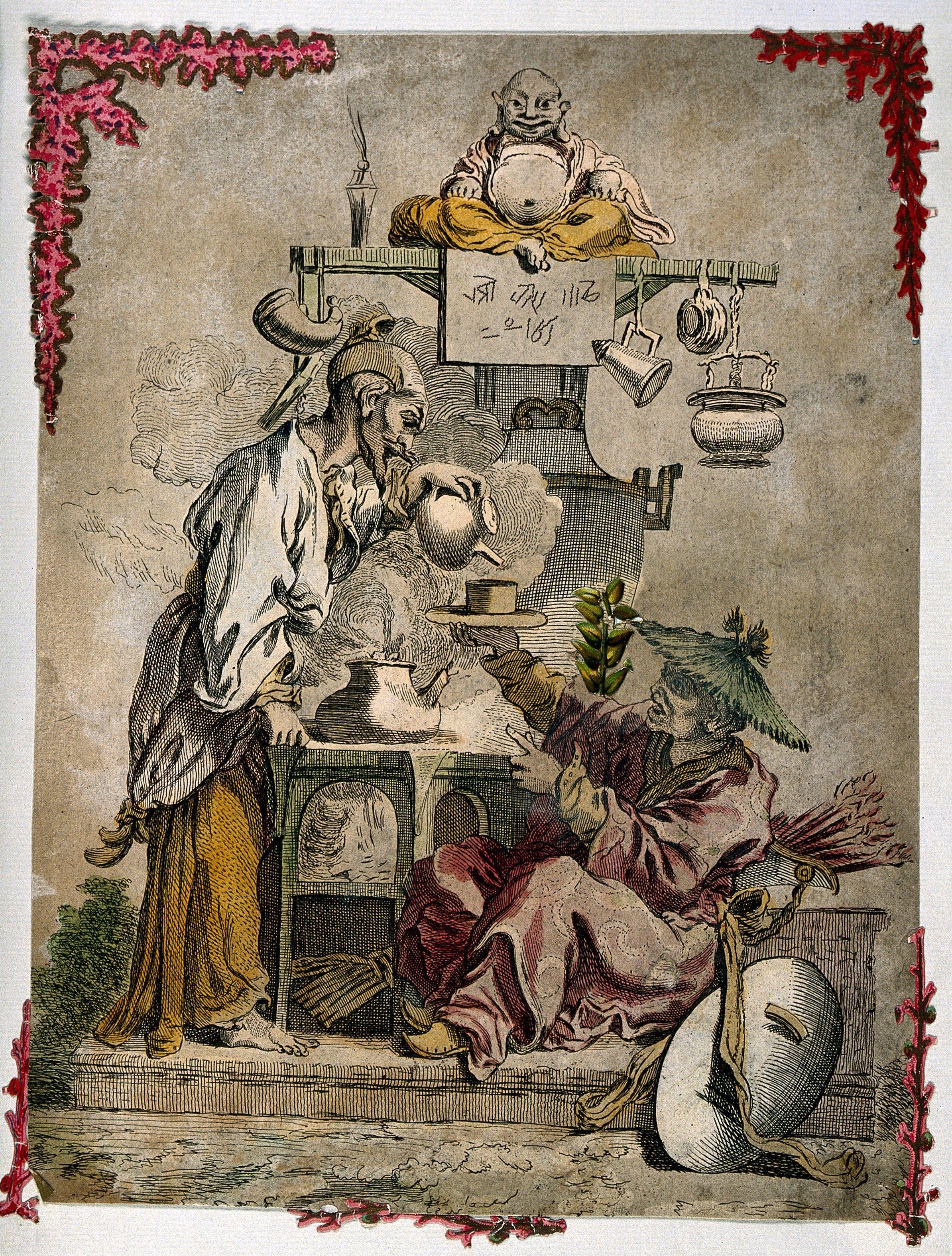 A Man Pours Tea for Resting Chinese Warrior